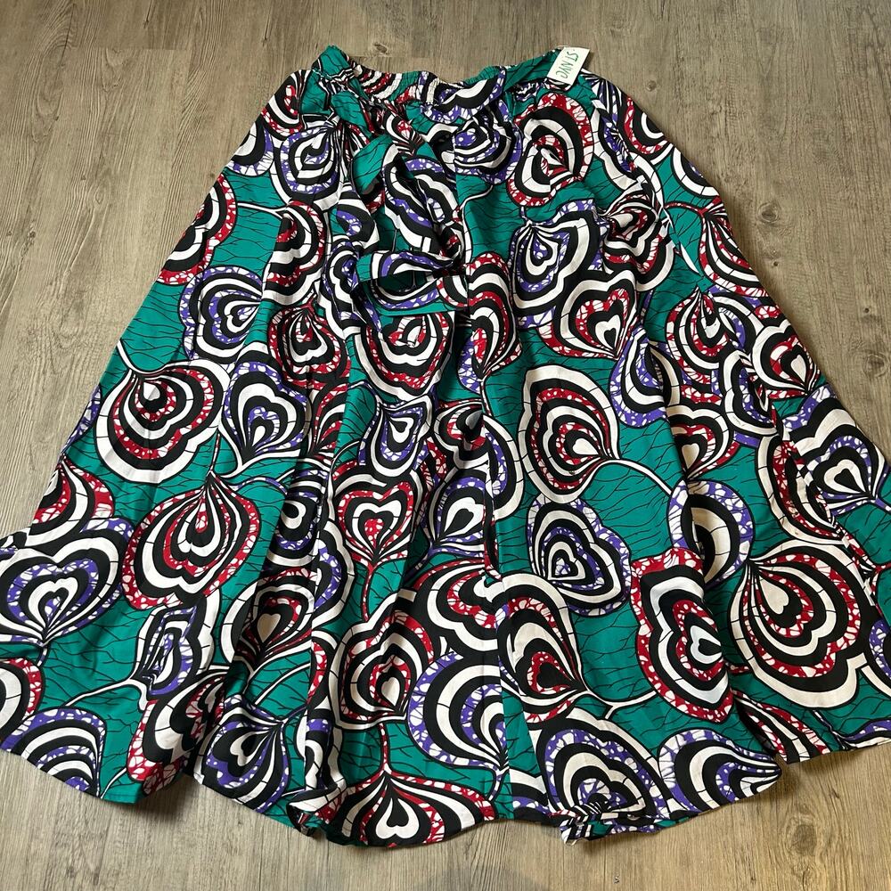 Dududai African Wax Print Ankara Maxi Skirt Set Pockets Head Wrap Green New